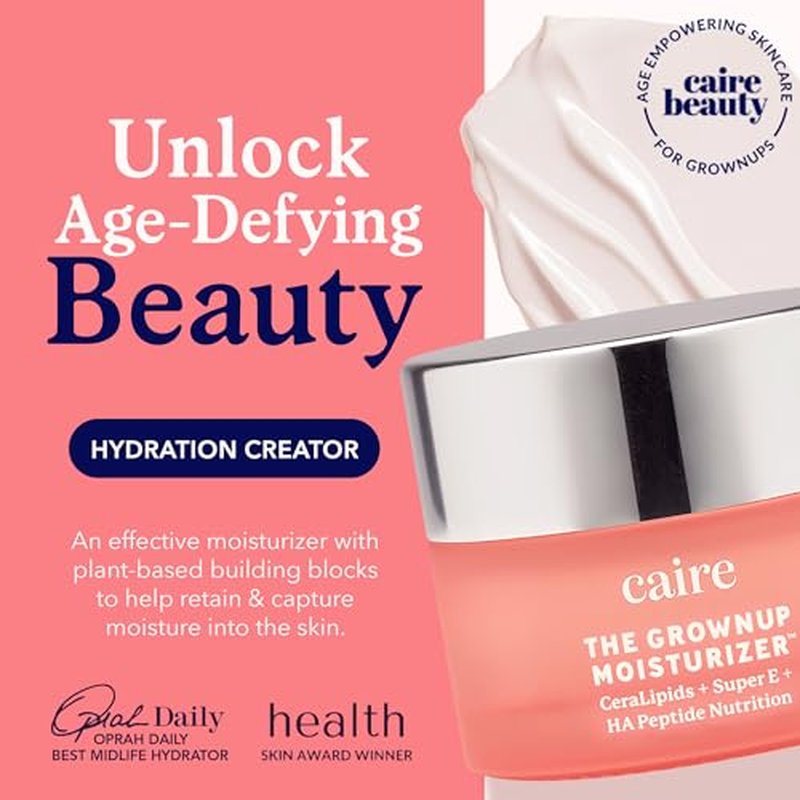 Caire The Grownup Pro-Aging Moisturizer Advanced Hyaluronic Acid Peptide Natural Ceramide Lipid Replenishing moisturizer. Wrinkle Fighting, Collagen Generation (50 ml)