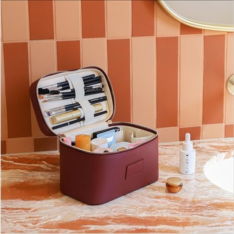 ETOILE - Mini Vanity Case Burgundy - Stylish Travel Makeup Bag Organizer With Removable Dividers