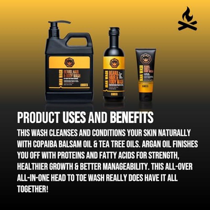GIBS Grooming 3 in 1 Man Wash Body Wash for Men - Beard & Hair Moisturizing, & Cleansing Liquid Body Wash - Sulfate & Paraben Free