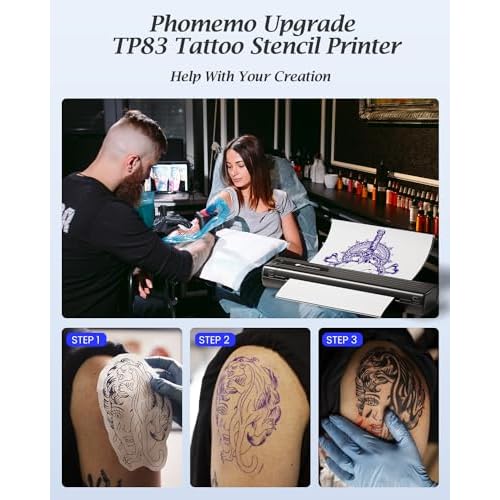 Phomemo TP83 Wireless Tattoo Stencil Printer, Upgraded Thermal Tattoo Printer Machine with 10pcs Transfer Paper, Bluetooth Tattoo Printer for Tattoo Artists & Beginners, Compatible with iPad Phone PC