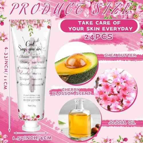 24 Pcs Christian Body Lotions Bulk Gifts for Women Breast Cancer Awareness Gifts Inspirational Bible Verse Lotion Mini Travel Christian Religious Hand Cream for Appreciation Women Teacher Mom