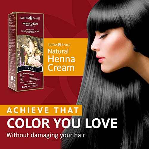 Surya Brasil - Henna Cream for Gray Coverage, Semi Permanent Natural Henna Deep Conditioning Hair Color Treatment, Black, 2.37 oz / 70 ml