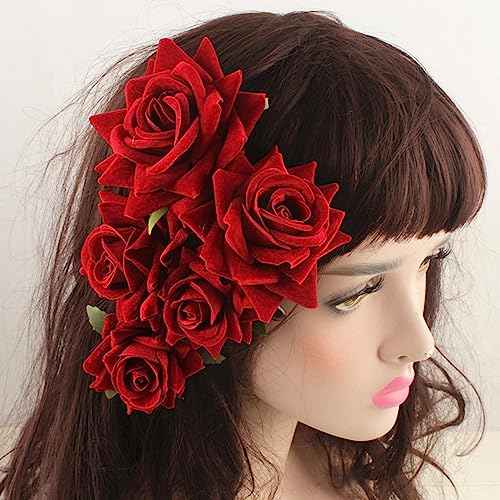 4 Pieces Women Rose Hairpin, Bridal Rose Brooch Hair Clip Wedding Floral Clips for Woman Girl Party Wedding (Black)
