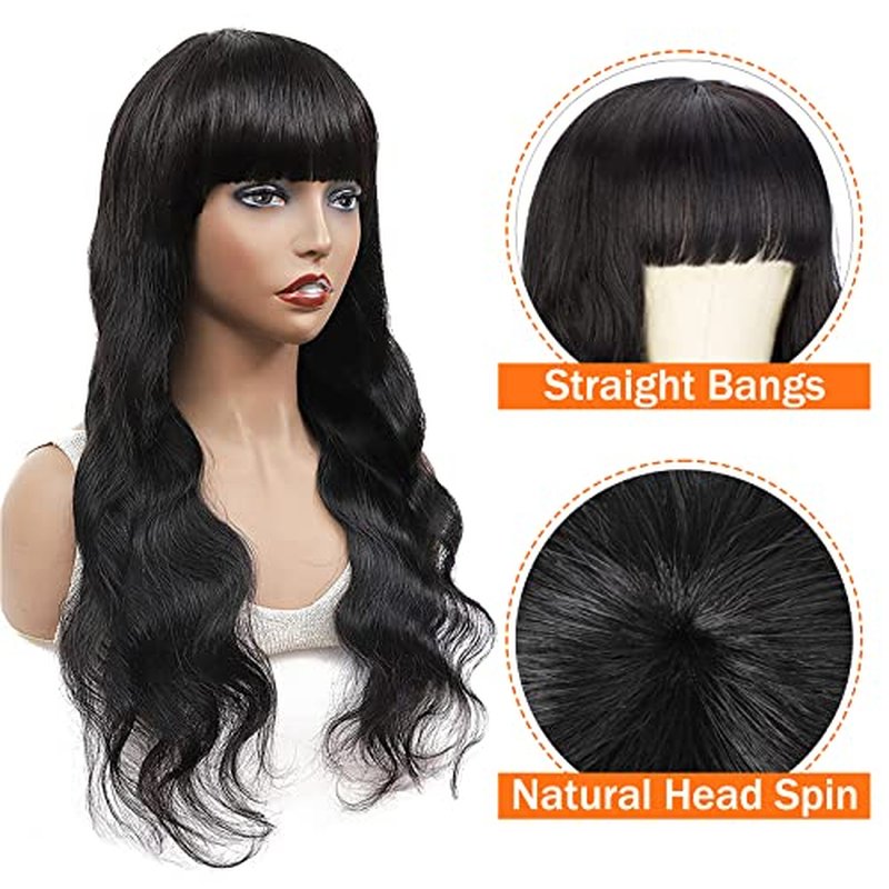 Lativ Human Hair Wigs with Bangs Body Wave Bang Wigs for Black Women Human Hair 150% Density Brazilian Glueless None Lace Front Wig Human Hair Natural Color(22 Inch, Body Wave)