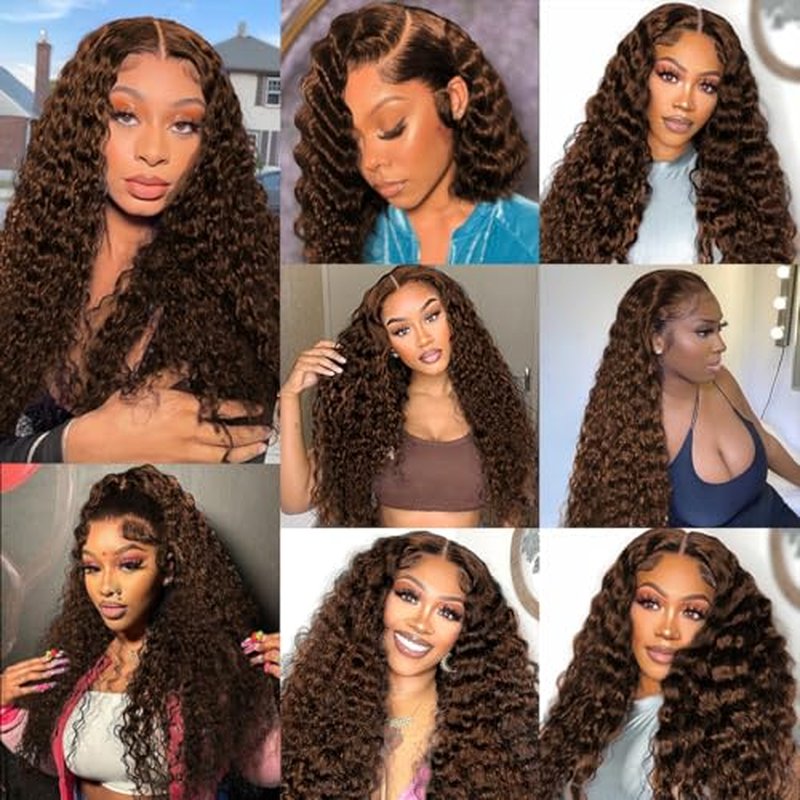 12A Deep Wave Bundles Human Hair 16 18 20 Inchs Brown Human Hair Bundles Deals 3 100% Brazilian Curly Deep Wave Extensions