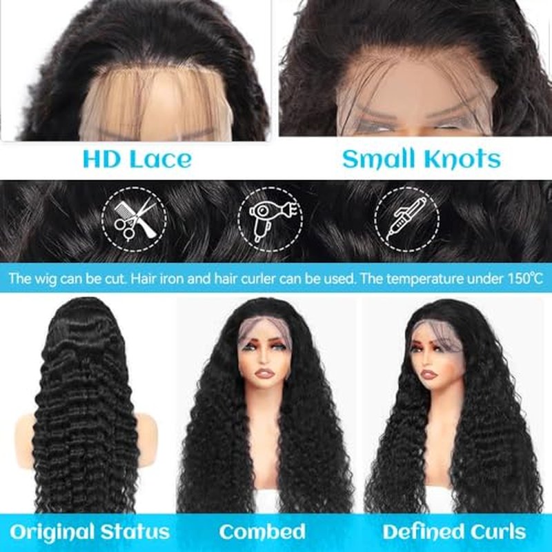 13x6 Deep Wave Lace Front Wigs Human Hair Pre Plucked HD Transparent Lace Frontal Wigs Human Hair for Women Glueless Wigs Human Hair with Baby Hair 26 Inch