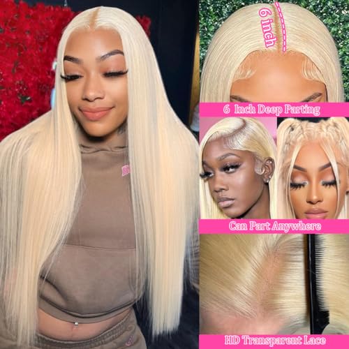 30 Inch 613 Lace Front Wig Human Hair Blonde 13X6 HD Transparent Lace Front Wigs Human Hair 180% Density Blonde Glueless Wigs 613 HD Straight Lace Frontal Wig Pre Plucked