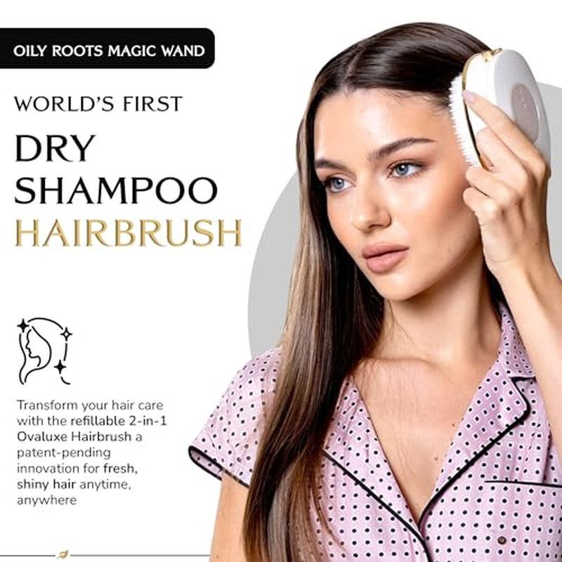 DARCASE Premium Dry Shampoo Brush - Non Aerosol Dry Shampoo for Women - Refillable Travel Size Powdered Shampoo Brush - Travel Essentials for Women - Pre-Filled 30ml Unscented Talc Free Hair Powder