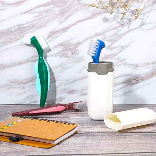 WILLBOND 6 Pieces Denture Brushes Retainer Brush Cleaning Hard Denture Toothbrush with White Carrying Case for False Teeth Cleaning(Red, Green and Blue)