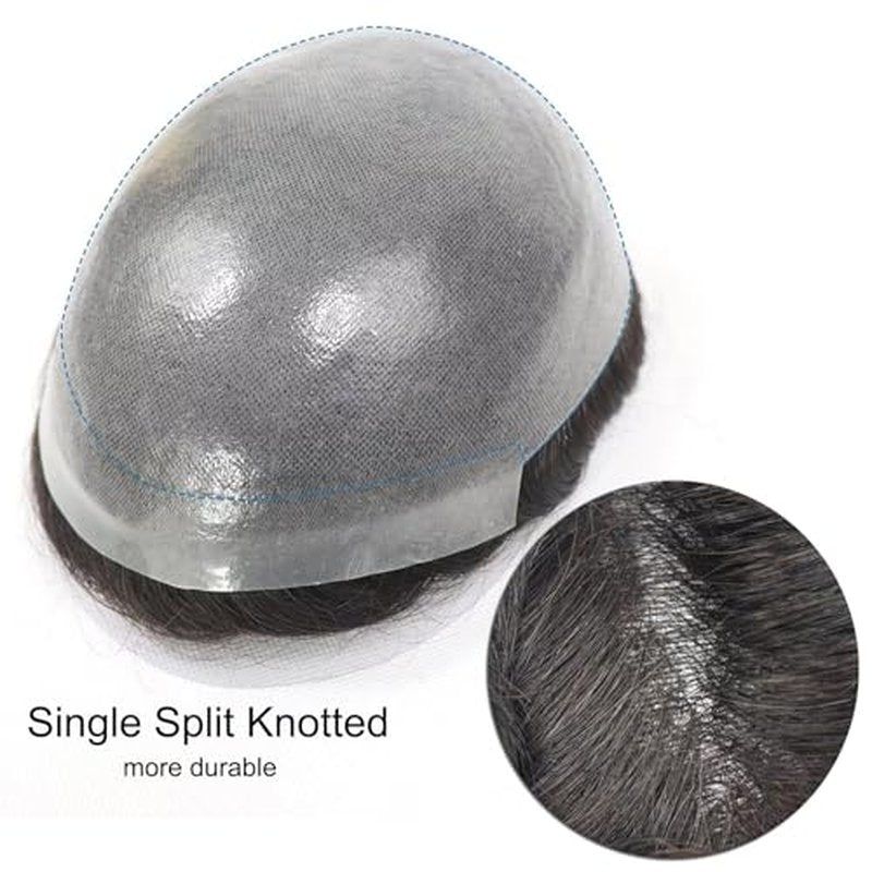 HAPPY&CC Toupee for Man Thin Skin PU Men's Hairpiece European Virgin Human Hair Replacement System Pieces Male Hair Prosthesis Unit for Men #4 Medium Brown with 40% Synthetic Gray 10x8inch