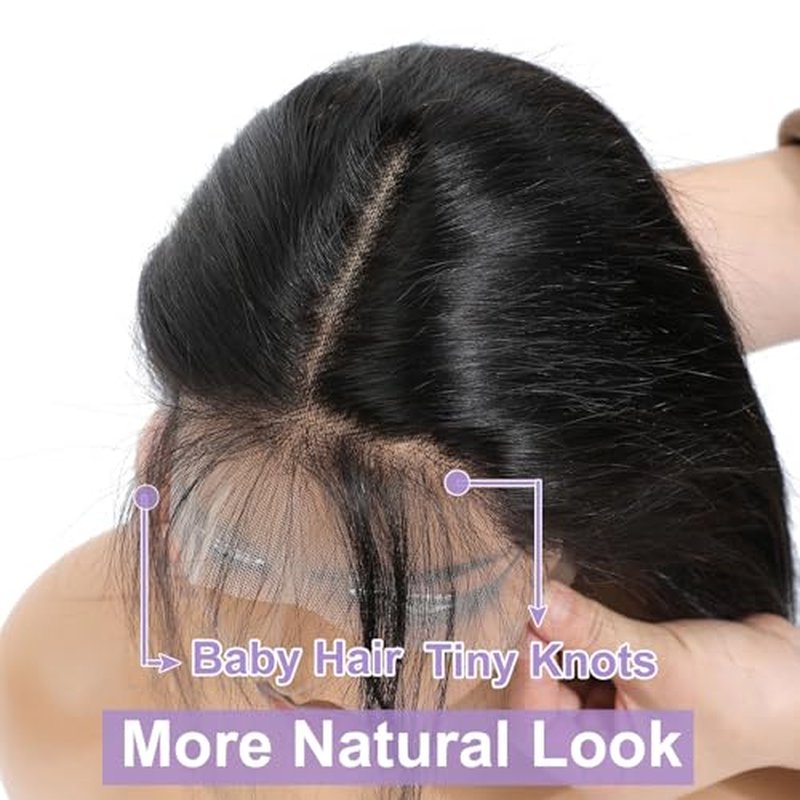 HD Frontal 13x6 Lace Frontal Straight Human Hair Transparent 13x6 Straight HD Lace Closure Big Long Space From Ear to Ear Free Part 100% Raw Virgin Human Hair Natural Black Color 14 Inch