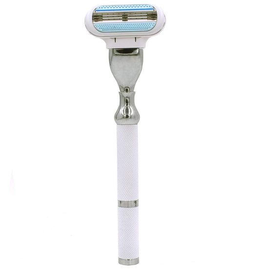 Parker Deluxe Triple Blade Razor for Women–Compatible with Gillette Venus or Gillette Mach 3 Cartridges–5.5 Inch Textured Brass Frame Handle-One Gillette Venus Cartridge Included