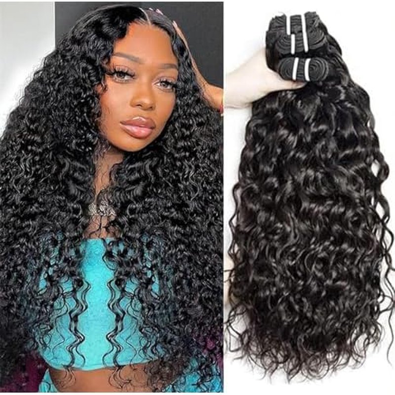 Water Wave Bundles Human Hair Soft Brazilian Virgin Human Hair 100% Unprocessed Wet and Wavy Curly Bundles Natural Black Color Can Be Dyed Total 300g 18 18 18 Inch