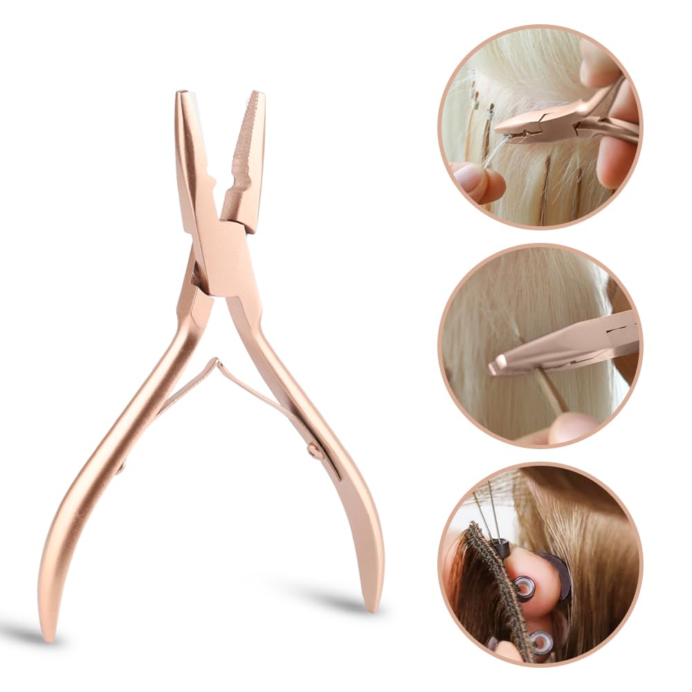 GlamorDove Hair Extension Tool Kit Microlink Pliers with Anti-slip Handle Hair Extension Beading Tool Hair Needle Pulling Hook Hair Styling Bead Closer and Remover Pliers