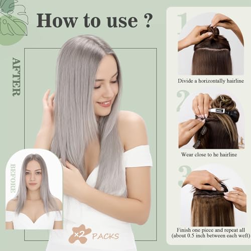 Clip in Hair Extensions Human Hair S-noilite Gray Human Hair Short Hair Clip in Extensions Full Head 8 Pieces/18 Clips 100% Real Human Hair Silky Straight 10"-70g Light Gray (#G1)