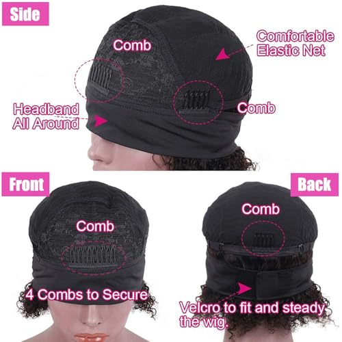 Headband Wig Human Hair Kinky Curly Headband Wigs for Black Women 18 Inch Human Hair Headband Wig Curly Human Hair Wig Half Wigs 150% Density Natural Black Color