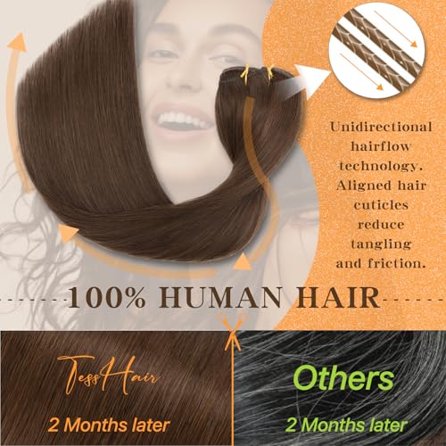 Remy Human Hair Clip in Extensions, Brown, Straight, 12 Inch, 90g, 7 Pcs