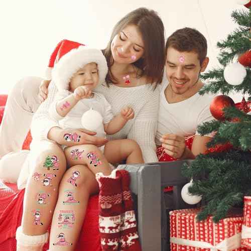 Funny Christmas Temporary Tattoos - 200+ Pink Santa Friendsmas Tattoos Stickers for Adults, There's Some Ho Ho Ho Hos Xmas Party Decorations Favors, Funny Naughty Christmas Supplies