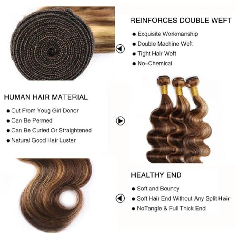 4/27 Human Hair Bundles Ombre Body Wave Bundles Healthy And Soft 12 14 16 Inch Unprocessed Remy Hair Extensions Highlight Honey Blonde for women 3pcs/set deals