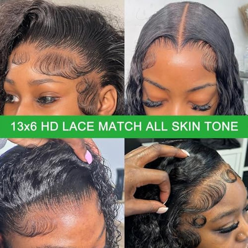 24 Inch 13x6 Lace Frontal Deep Wave Wigs Human Hair 13x6 Lace Front Deep Wave Wig 200% Density Pre Plucked Lace Front Curly Human Hair Wigs for Women Glueless Wig