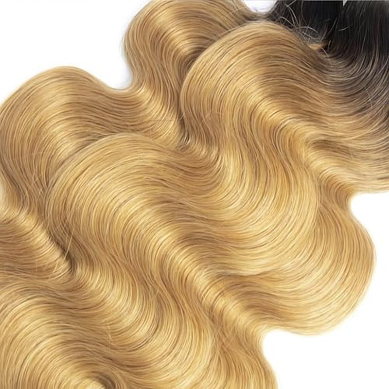 T1B/27 Body Wave Human Hair Bundles 26 28 30 Inch 3 Bundles Brazilian Virgin Remy Hair Extensions Ombre Natural Black to Honey Blonde Weave for Black Women