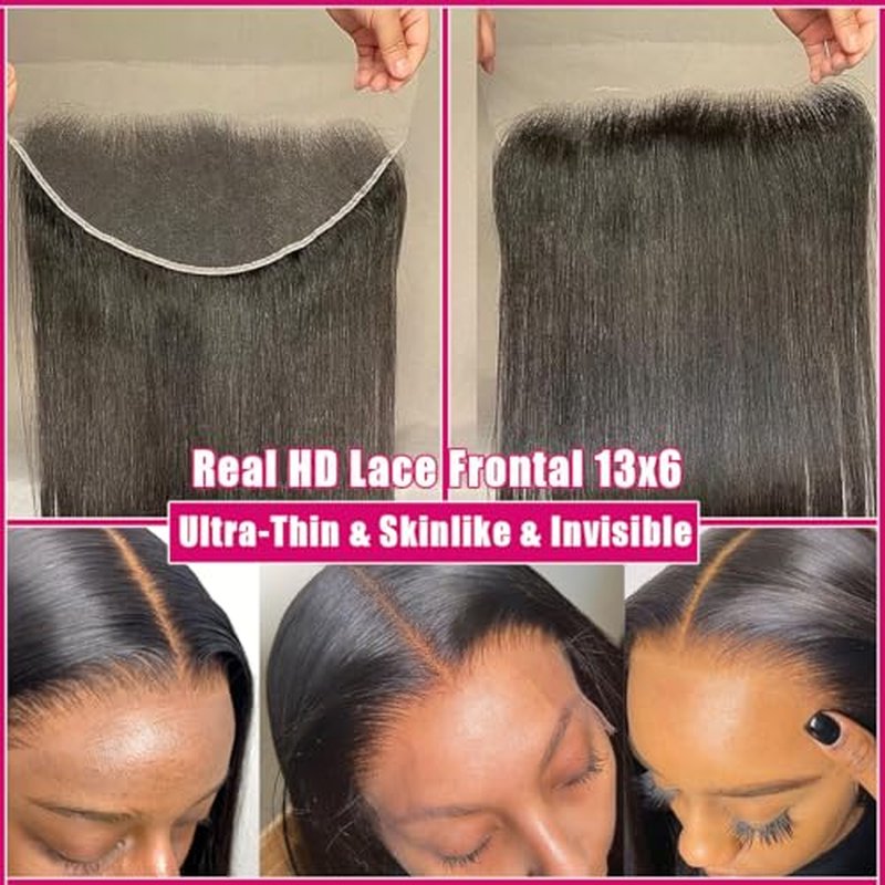 13x6 HD Lace Frontal, 0.11mm Ultra-Thin Skinlike Invisible Swiss Real HD Lace Frontal Closure Pre Plucked with Baby Hair Brazilian Virgin Human Hair Ear to Ear 13x6 Lace Frontal 12 Inch
