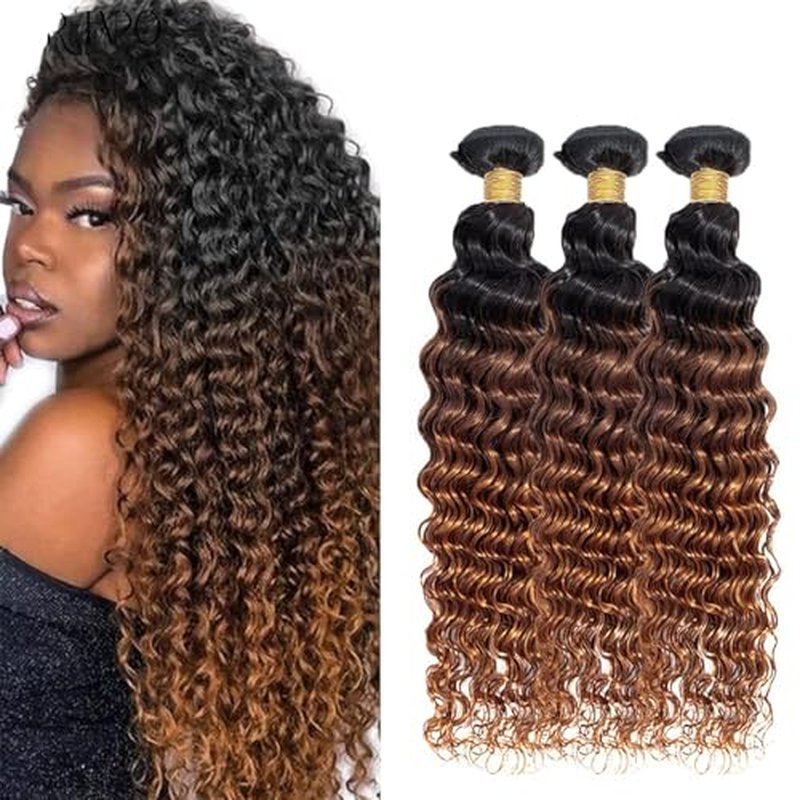 Condescension Brazilian Omber T1B/4/30 Human Hair Bundles 20 22 24 Inch Deep Wave 3 Bundles Human Hair 100% Unprocessed Remy Virgin Weave Hair for Women