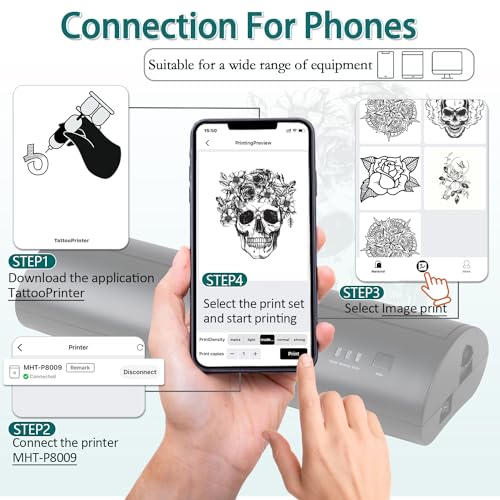 Wireless Tattoo Transfer Stencil Printer, with Storage Case and 10Pcs Transfer Paper, Portable Tattoo Transfer Thermal Copier Machine, Compatible for iOS£¦Android Phone, iPad£¦PC