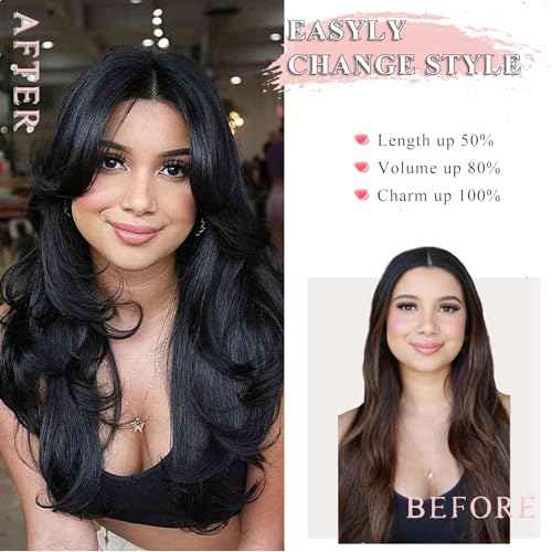 Purple Wig with Bangs Long Wavy Purple Layered Wig with Curtain Bangs for White Black Women,Synthetic Layered Long Wavy Shaggy for Women 24inch