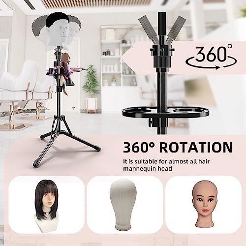 ?? Wig Head Stand Tripod - Reinforced Mannequin Stand, Adjustable Height 31" - 57" Wig Stand for Styling, Cosmetology Hairdressing Training with Wig Caps, T-Pins Hair Clips