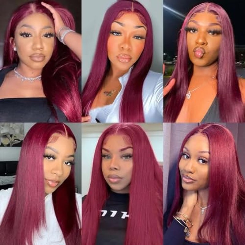 #99J Burgundy Human Hair Bundles Straight Bundles 18 20 22 Inch Wine Red Bundle Unprocessed Brazilian Virgin Hair 3 Bundle Deals Quick Weave Hair Extensions 50 Gram Per Bundle