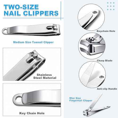 20-Pack Stainless Steel Fingernail Toenail Nail Clippers Bulk Set - 16 Small +4 Medium Size Nail Care Set Toe & Finger Nail Clipper for Men/Women Travel, Homeless Care Supplies