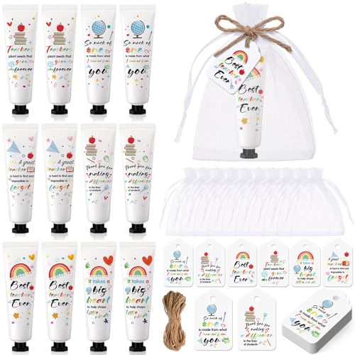 12 Set Christmas Teacher Appreciation Gifts Hand Cream Set Moisturizing Hand Lotion Thank You Teacher Gifts Travel Size with Cards Organza Bags for Dry Cracked Mother's Day