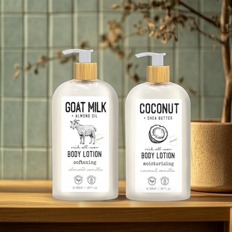 Skin Verse Body Lotion, Goat Milk, Almond Oil Body Lotion, Softening, Almond Vanilla, Coconut, Shea Butter Body Lotion, Moisturizing, Coconut Vanilla, 28 fl. oz. | Home and Body Co