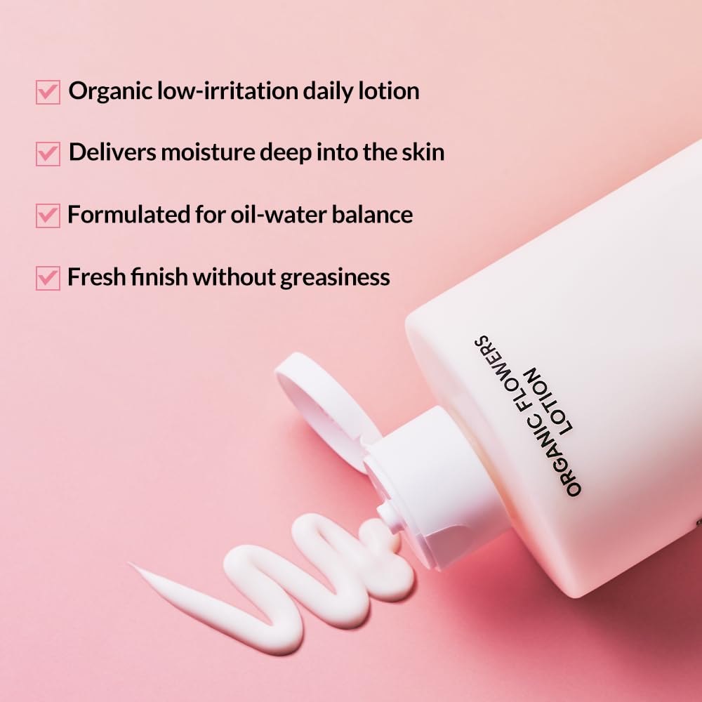 Whamisa Organic Flowers Lotion Double Rich, 95.2% Organic, Waterless Formula, Fermented Ingredient Formula for Deep Hydration & Skin Comfort, Moisturizing, Korean Skin Care (200ml)