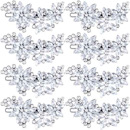 PAGOW Silver 8 Pcs Crystal Flower Hair Clips, Wedding Hair Accessories for Brides Women Girls, Rhinestone Flower Headpiece