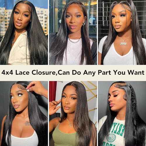 Hd closure 4x4 Straight Closure 22 Inch 4x4 Transparent Lace Closure Virgin Remy Human Hair Frontal Closure Pre Plucked With Baby Hair Natural Black Color
