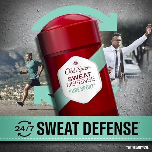 Old Spice Sweat Defense Antiperspirant & Deodorant for Men, 24/7 Ultimate Sweat Protection, Long Lasting Scent, Soft Solid, Pure Sport Scent, 2.6 oz (Pack of 2)