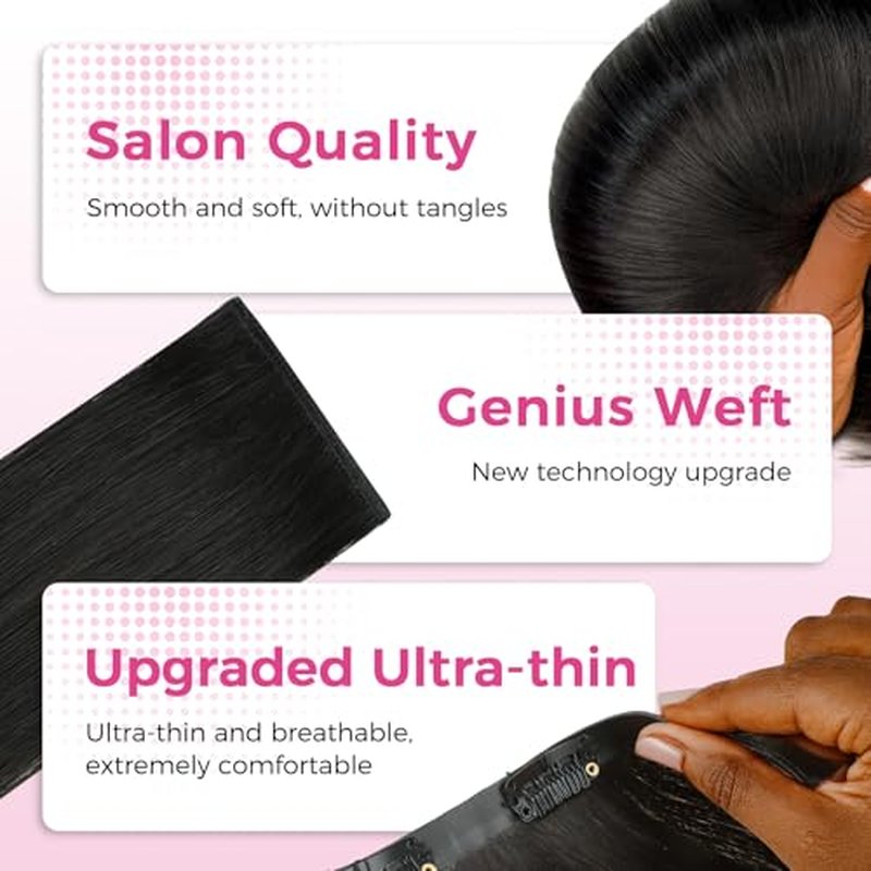 Lashey Genius Weft Seamless Clip in Hair Extensions Real Human Hair Natural Black Straight 16 Inch 7pcs 110g Handmade Thin Weft Clip ins for Women