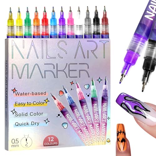 12 Colors Nail Art Pens Set, 2025 New Nail Art Markers for Gel Nails, DIY Nail Art Marker Drawing Painting Liner Pen, Nail Art Tools for Graffiti Dotting Drawing Painting Point Liner DIY (1 Set)