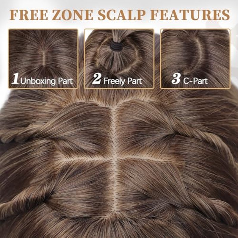 Blonde Wig with Bangs, 4x4 Realistic Scalp, Free Parting, Long Ombre Blonde Layered Wigs for Women, Realistic Natural Looking Heat Resistant Synthetic Wigs for Daily Party Cosplay Use 26Inch
