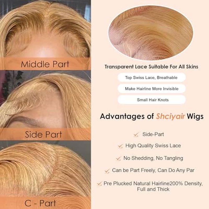 26 Inch Blonde Wig Human Hair 200 Density Honey Blonde Body Wave Lace Front Wigs Human Hair Pre Plucked 27# Color Wigs Human Hair 13x4 HD Frontal Wigs Human Hair