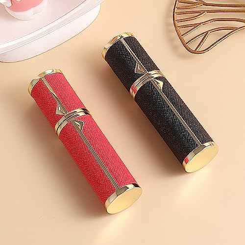 Refillable Perfume Bottle Atomizer for Travel,2Pcs 5ML Empty Perfume Spray Fine Mist,Mini Luxury Leather Refill Pump Case,for Man and Woman (2pcs Black+Red)