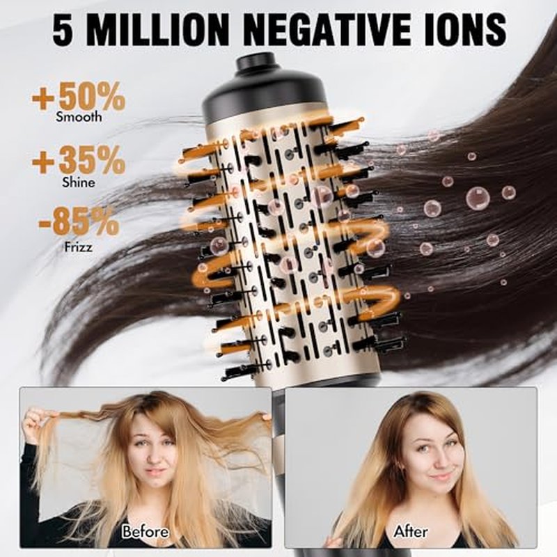 DAILYLIFE Rotating Hair Dryer Brush, Hot Air Brush with 2 Brushes (1.5" & 2"), ALCI Safety Plug and Ionic Technology, More Shine and Less Frizz