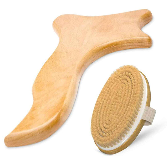 Lymphatic Drainage Paddle Wood & Dry Skin Brush Set - Anti-Cellulite Tools for a Healthier Lymphatic System With Body Brush