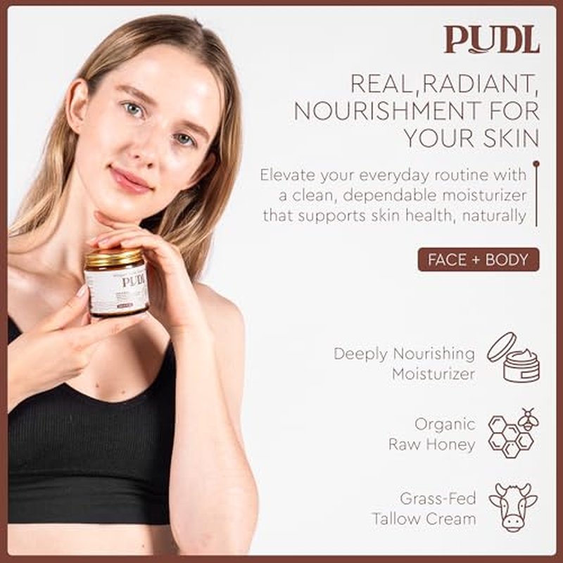 PUDL Grass Fed Beef Tallow for Skin Care with Manuka Honey, Organic Olive Oil and Jojoba Oil ? Whipped Lotion Balm Anti-Aging Moisturizer Deeply Nourishing for Sensitive Skin Face & Body