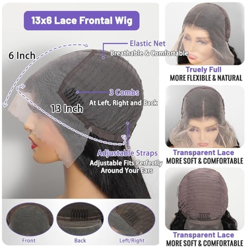 13x6 Lace Front Wigs Human Hair Body Wave 26 Inch HD Lace Frontal Wigs Human Hair Body Wave Human Hair Wig for Women 210% Density Pre Plucked with Baby Hair Natural Black