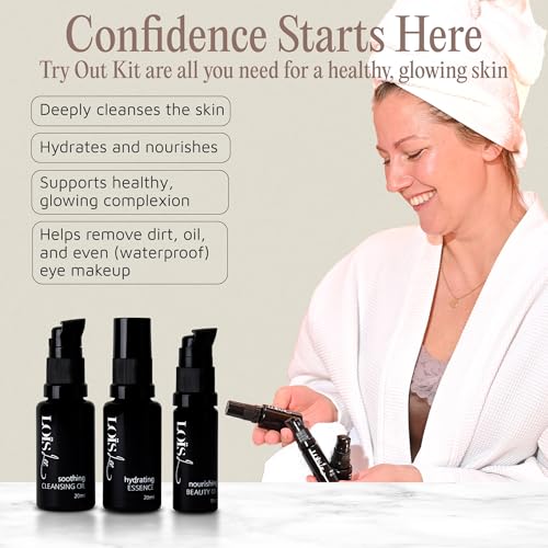 Lo?s Lee Luxury Gift Set ? Try-Out Skincare Set ? Cleansing Oil, Hydrating Essence & Beauty Oil ? 100% Natural, Water-Free, & Fragrance-Free Facial Kit ? 3-Week Supply