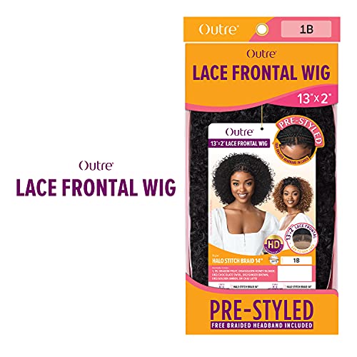 Outre Pre-Styled Synthetic HD 13X2 Lace Frontal Wig - HALO STITCH BRAID 14" (1 Jet Black)