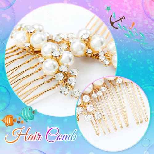 Brishow Wedding Hair Combs Gold Pearls Bridal Hair Accessories Crystal Brides Headpiece Hair Clip for Women and Girls 2 Pieces (Gold)